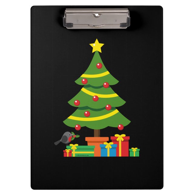Robin And Colourful Presents Under Christmas Tree Clipboard (Front)