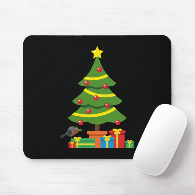 Robin And Colourful Presents Under Christmas Tree Mouse Pad (With Mouse)