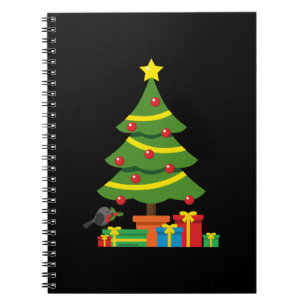Robin And Colourful Presents Under Christmas Tree Notebook