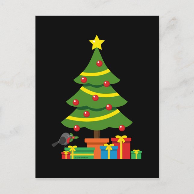 Robin And Colourful Presents Under Christmas Tree Postcard (Front)