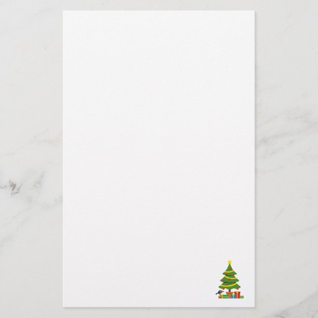 Robin And Colourful Presents Under Christmas Tree Stationery (Front)