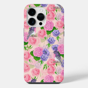 Robin and flowers, watercolor pattern iPhone 14 pro max case