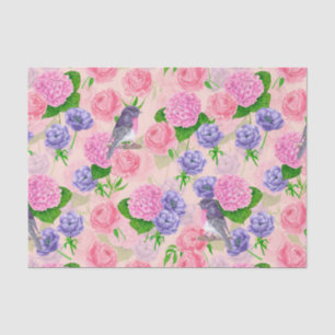 Robin and flowers, watercolor pattern tissue paper