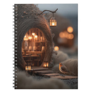 Robin and Glowing Fairy House in a Magical Forest Notebook