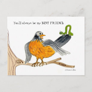 Robin and green Inch Worm Postcard