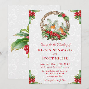 Robin and Holly Berry Christmas Wedding Invitation