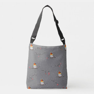 robin and snow pattern crossbody bag