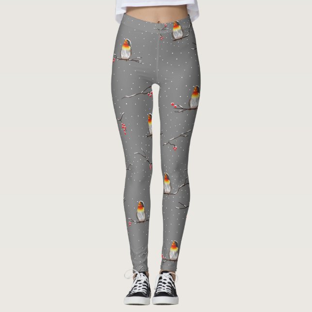 robin and snow pattern leggings (Front)