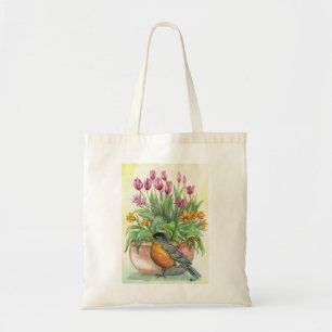 Robin and Tulips Tote Bag