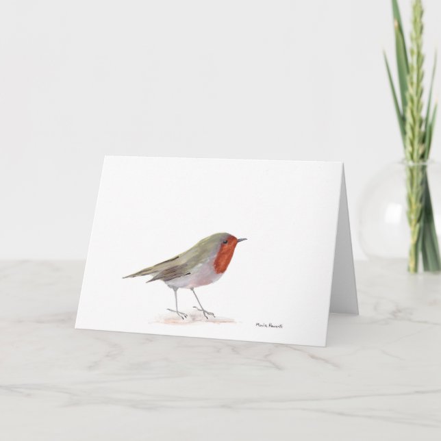 Robin bird Christmas Winter Festive Watercolor  Holiday Card (Front)