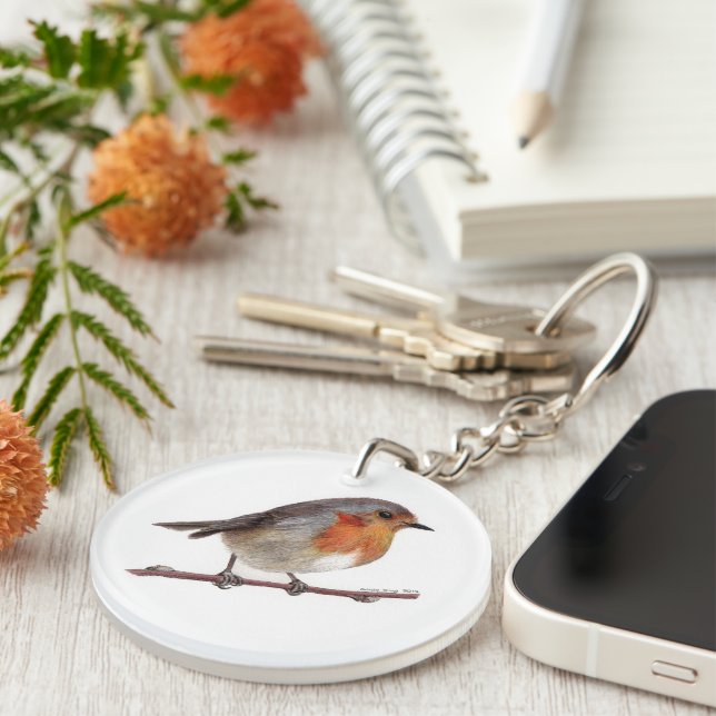 Robin Bird (Erithacus Rubecula) Keychain (Front Right)
