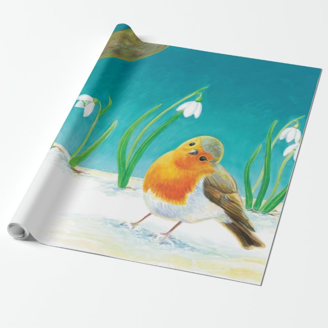 Robin Bird (Erithacus rubecula) Wrapping Paper (Unrolled)