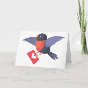 Robin Bird Flying with Red Heart Love Letter Card