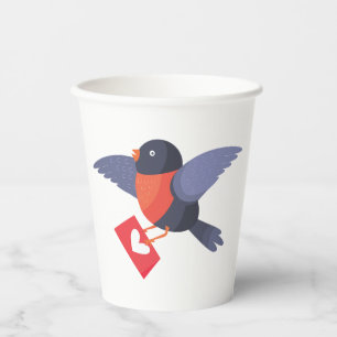 Robin Bird Flying with Red Heart Love Letter Paper Cups