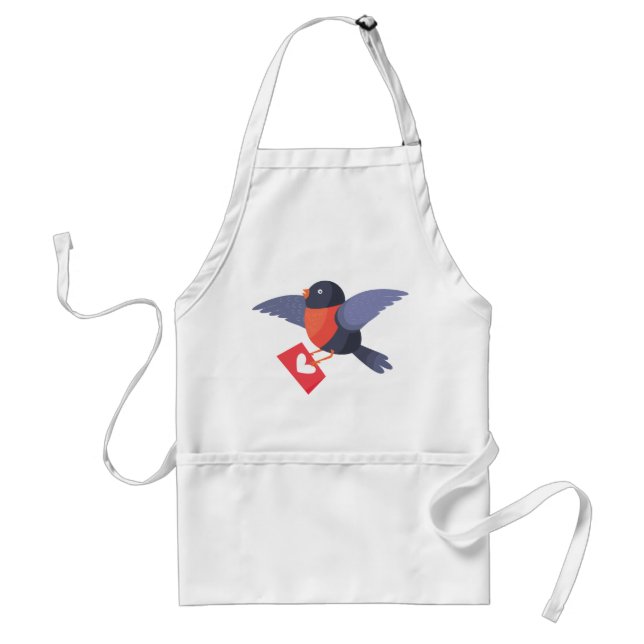 Robin Bird Flying with Red Heart Love Letter Standard Apron (Front)