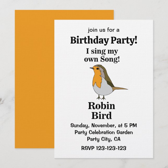 Robin Bird Funny Quote Birthday Party Invitation (Front/Back)