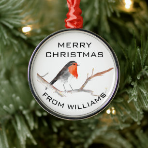 Robin Bird Merry Christmas Festive Winter Cute Metal Ornament