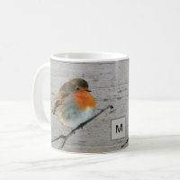 Robin bird red breast on wood monogrammed