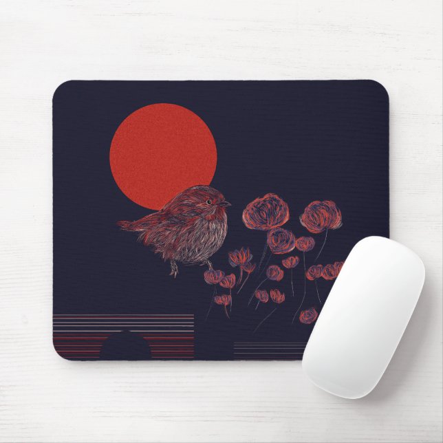 Robin Bird Red Sun Illustration Mouse Pad (With Mouse)