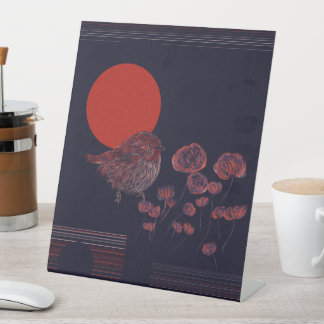 Robin Bird Red Sun Illustration Pedestal Sign