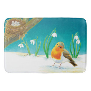 Robin Bird, snow & snowdrops Illustration Bath Ma Mat