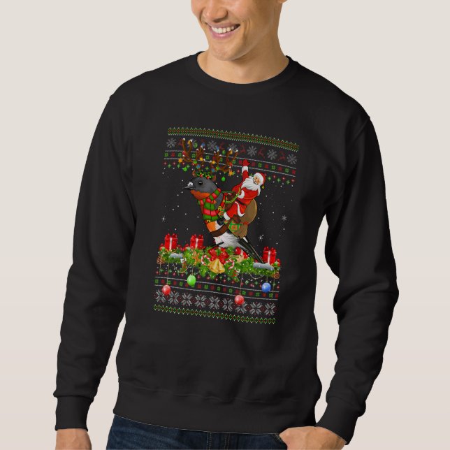 Robin Bird  Ugly Santa Riding Robin Christmas Sweatshirt (Front)