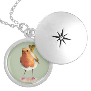 Robin Bird Watercolor Painting Silver Plated Necklace