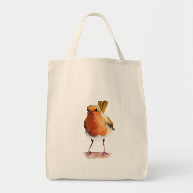 Robin Bird Watercolor Painting Tote Bag (Front)
