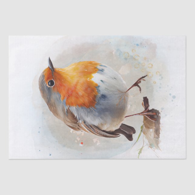 Robin Bird Watercolor Tissue Paper (Front)
