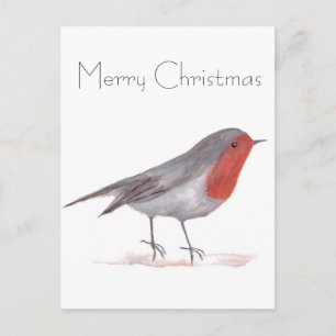 Robin bird watercolor woodland Art Festive Winter Postcard