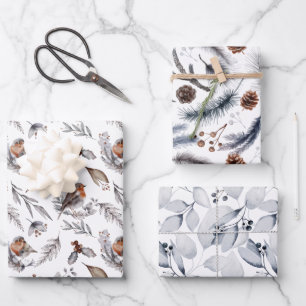Robin Bird Winter Forest Greenery Christmas Wrapping Paper Sheet