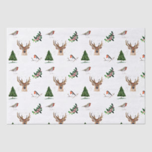 Robin Bird Woodland Stag Deer Winter watercolor Tissue Paper