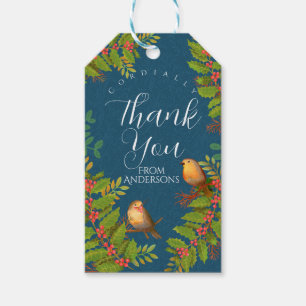 Robin Birds Holly Berry Dark Teal Gift Tags