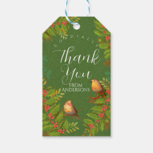 Robin Birds Holly Berry Green Gift Tags