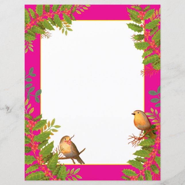 Robin Birds Holly Berry Hot Pink (Front)