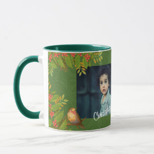 Robin Birds Holly Berry Photo Green Mug