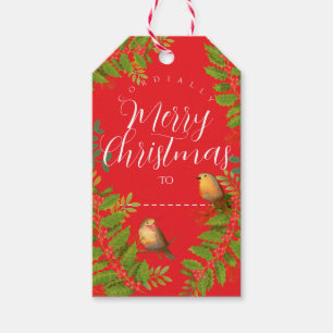 Robin Birds Holly Berry Red Gift Tags