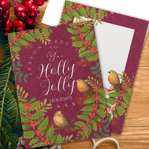 Robin Birds Holly Berry Wine Holiday Card
