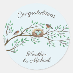 Robin Birds Nest Eggs Spring Baby Shower Classic Round Sticker