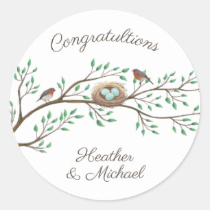 Robin Birds Nest Eggs Spring Baby Shower Classic Round Sticker