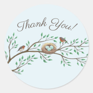 Robin Birds Nest Eggs Spring Baby Shower Classic Round Sticker