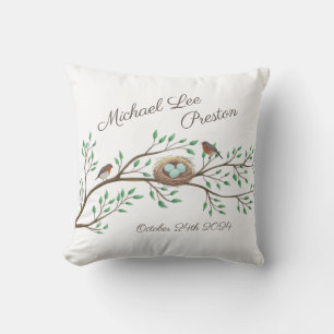 Robin Birds Nest Eggs Spring Baby Shower Cushion