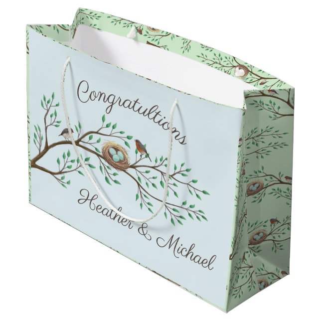 Robin Birds Nest Eggs Spring Baby Shower Large Gift Bag (Back Angled)