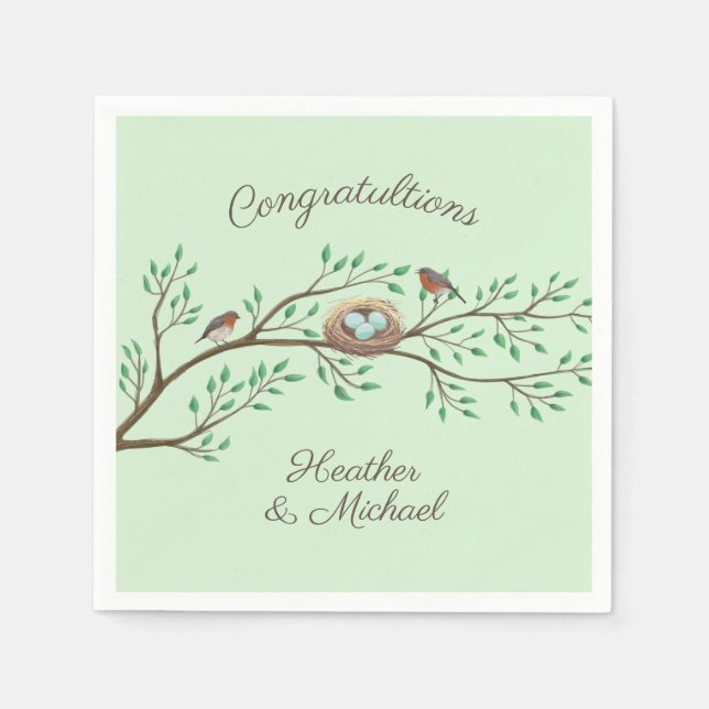 Robin Birds Nest Eggs Spring Baby Shower Napkin (Front)