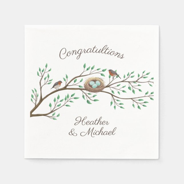 Robin Birds Nest Eggs Spring Baby Shower Napkin (Front)