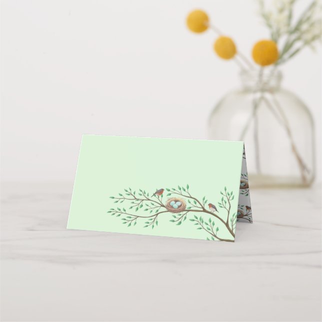 Robin Birds Nest Eggs Spring Baby Shower Place Card (Front)