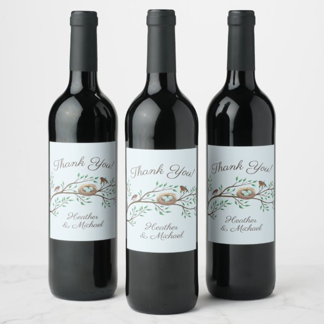 Robin Birds Nest Eggs Spring Baby Shower Wine Label (Bottles)