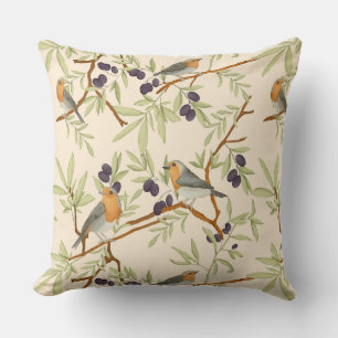 Robin birds on olive branch cushion