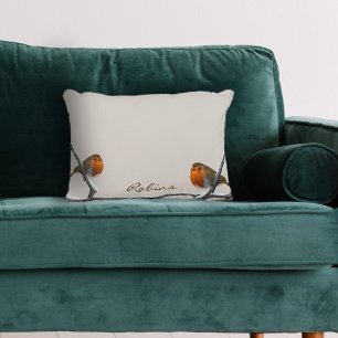 Robin Birds On Winter Branch Personalised  Decorative Cushion