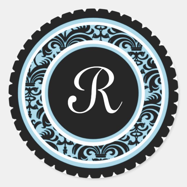Robin Blue Damask Monogram Initial Sticker (Front)